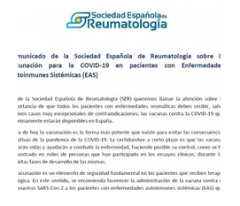 La (SER) pide que todos los pacientes con enfermedades autoinmunes (EAS) se vacunen contra el Covid-19
